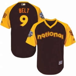 Youth Majestic San Francisco Giants 9 Brandon Belt Authentic Brown 2016 All Star National League BP Cool Base MLB Jersey