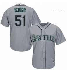 Mens Majestic Seattle Mariners 51 Ichiro Suzuki Replica Grey Road Cool Base MLB Jersey