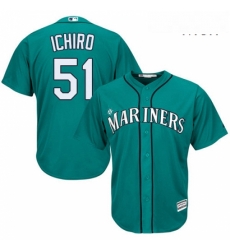 Mens Majestic Seattle Mariners 51 Ichiro Suzuki Replica Teal Green Alternate Cool Base MLB Jersey