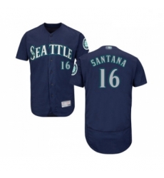 Mens Seattle Mariners 16 Domingo Santana Navy Blue Alternate Flex Base Authentic Collection Baseball Jersey