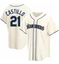 Mens Seattle Mariners 21 Luis Castillo Authentic Cream Alternate Jerseys