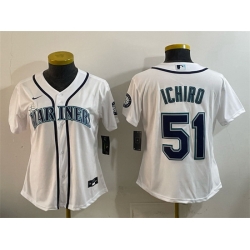 Women Seattle Mariners 51 Ichiro Suzuki White Cool Base Stitched Baseball Jersey 