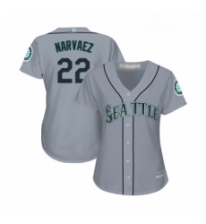 Womens Seattle Mariners 22 Omar Narvaez Replica Grey Road Cool Base Baseball Jersey 