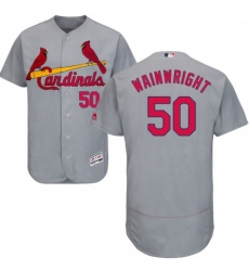 Mens Majestic St Louis Cardinals 50 Adam Wainwright Grey Road Flex Base Authentic Collection MLB Jersey