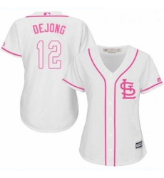 Womens Majestic St Louis Cardinals 12 Paul DeJong Authentic White Fashion Cool Base MLB Jersey 