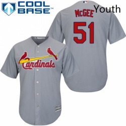 Youth Majestic St Louis Cardinals 51 Willie McGee Replica Grey Road Cool Base MLB Jersey