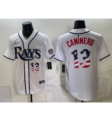 Men Tampa Bay Rays  13 Junior Caminero White 2026 USA 250 Fourth of July Home Stitched Baseball Jersey