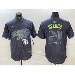 Men Tampa Bay Rays 21 Jonny DeLuca Charcoal 2024 City Connect Limited Stitched jerseys 4