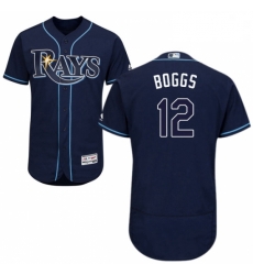 Mens Majestic Tampa Bay Rays 12 Wade Boggs Navy Blue Alternate Flex Base Authentic Collection MLB Jersey