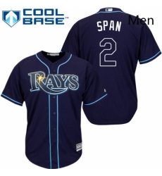 Mens Majestic Tampa Bay Rays 2 Denard Span Replica Navy Blue Alternate Cool Base MLB Jersey 