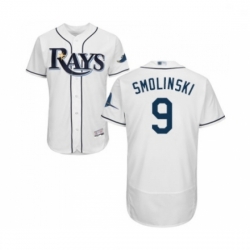 Mens Tampa Bay Rays 9 Jake Smolinski Home White Home Flex Base Authentic Collection Baseball Jersey