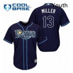 Youth Majestic Tampa Bay Rays 13 Brad Miller Replica Navy Blue Alternate Cool Base MLB Jersey 