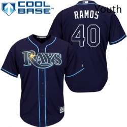 Youth Majestic Tampa Bay Rays 40 Wilson Ramos Replica Navy Blue Alternate Cool Base MLB Jersey