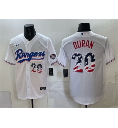 Men Texas Rangers  20 Ezequiel Duran White 2026 USA 250 Fourth of July Home Stitched Baseball Jersey