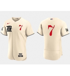 Men Texas Rangers 7 Ivan Rodriguez Cream 2023 City Connect Flex Base Stitched Baseball Jersey