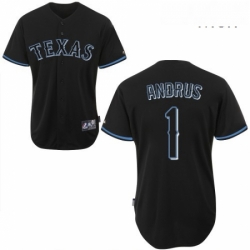 Mens Majestic Texas Rangers 1 Elvis Andrus Authentic Black Fashion MLB Jersey