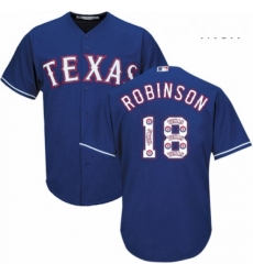 Mens Majestic Texas Rangers 18 Drew Robinson Authentic Royal Blue Team Logo Fashion Cool Base MLB Jersey 