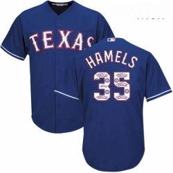 Mens Majestic Texas Rangers 35 Cole Hamels Authentic Royal Blue Team Logo Fashion Cool Base MLB Jersey