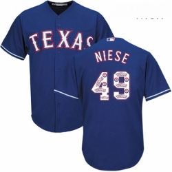 Mens Majestic Texas Rangers 49 Jon Niese Authentic Royal Blue Team Logo Fashion Cool Base MLB Jersey 