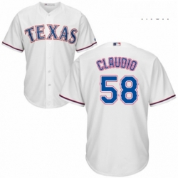 Mens Majestic Texas Rangers 58 Alex Claudio Replica White Home Cool Base MLB Jersey 