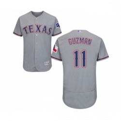 Mens Texas Rangers 11 Ronald Guzman Grey Road Flex Base Authentic Collection Baseball Jersey