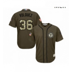 Mens Texas Rangers 36 Edinson Volquez Authentic Green Salute to Service Baseball Jersey 