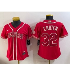 Women Texas Rangers 32 Evan Carter Red 2026 City Connect Stadium Stitched Baseball Jersey Women Texas Rangers 32 Evan Carter Red 2026 City Connect Stadium Stitched Baseball Jersey