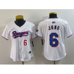 Women Texas Rangers 6 Josh Jung White Gold Stitched Baseball Jersey II