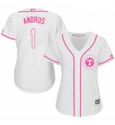 Womens Majestic Texas Rangers 1 Elvis Andrus Replica White Fashion Cool Base MLB Jersey