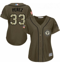 Womens Majestic Texas Rangers 33 Martin Perez Authentic Green Salute to Service MLB Jersey