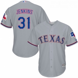 Youth Majestic Texas Rangers 31 Ferguson Jenkins Authentic Grey Road Cool Base MLB Jersey