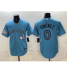 Men Toronto Blue Jays  0 Andres Gimenez Blue 50 Seasons Patch Stitched Baseball Jersey