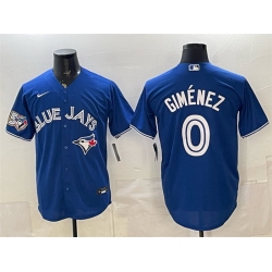 Men Toronto Blue Jays  0 Andres Gimenez Royal 50 Seasons Patch Stitched Baseball Jersey