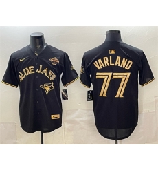 Men Toronto Blue Jays  77 Louis Varland Black Gold 2025 American League Champions Limited Stitched Baseball Jersey