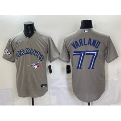 Men Toronto Blue Jays  77 Louis Varland Grey 50 Seasons Patch Stitched Baseball Jersey