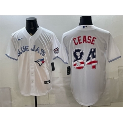 Men Toronto Blue Jays  84 Dylan Cease White 2026 USA 250 Fourth of July Stitched Baseball Jersey
