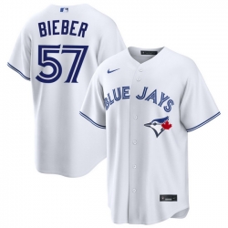 Men Toronto Blue Jays Shane Bieber 57 White Home Limited Stitched Baseball Jersey