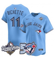 Men Women Youth Blue Jays 50th Patch 2025 World Series Powder Blue 11 Bichette Stitched Jersey 