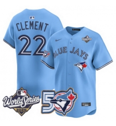 Men Women Youth Blue Jays 50th Patch 2025 World Series Powder Blue 22 Clement Stitched Jersey 