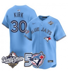 Men Women Youth Blue Jays 50th Patch 2025 World Series Powder Blue 30 Kirk Stitched Jersey Men Women Youth Blue Jays 50th Patch 2025 World Series Powder Blue 30 Kirk Stitched Jersey