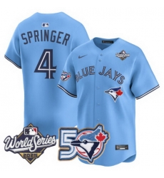 Men Women Youth Blue Jays 50th Patch 2025 World Series Powder Blue 4 Springer Stitched Jersey Men Women Youth Blue Jays 50th Patch 2025 World Series Powder Blue 4 Springer Stitched Jersey