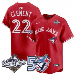 Men Women Youth Blue Jays 50th Patch 2025 World Series Red 22 Clement Stitched Jersey 