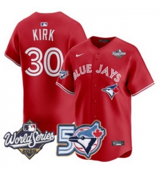 Men Women Youth Blue Jays 50th Patch 2025 World Series Red 30 Kirk Stitched Jersey Men Women Youth Blue Jays 50th Patch 2025 World Series Red 30 Kirk Stitched Jersey