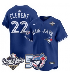 Men Women Youth Blue Jays 50th Patch 2025 World Series Royal 22 Clement Stitched Jersey 
