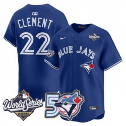 Men Women Youth Blue Jays 50th Patch 2025 World Series Royal 22 Clement Stitched Jersey 