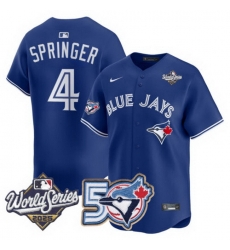 Men Women Youth Blue Jays 50th Patch 2025 World Series Royal 4 Springer Stitched Jersey Men Women Youth Blue Jays 50th Patch 2025 World Series Royal 4 Springer Stitched Jersey