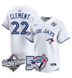 Men Women Youth Blue Jays 50th Patch 2025 World Series White 22 Clement Stitched Jersey Men Women Youth Blue Jays 50th Patch 2025 World Series White 22 Clement Stitched Jersey