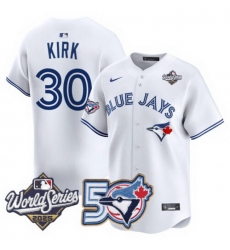 Men Women Youth Blue Jays 50th Patch 2025 World Series White 30 Kirk Stitched Jersey 