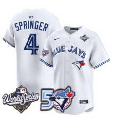 Men Women Youth Blue Jays 50th Patch 2025 World Series White 4 Springer Stitched Jersey Men Women Youth Blue Jays 50th Patch 2025 World Series White 4 Springer Stitched Jersey