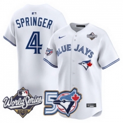 Men Women Youth Blue Jays 50th Patch 2025 World Series White 4 Springer Stitched Jersey 
